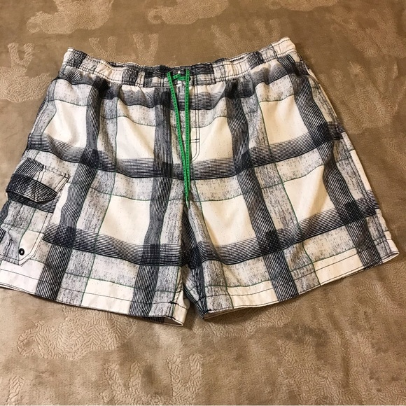 Denver Hayes white gray green plaid lined men’s swim trunks Size 3XL - Picture 2 of 6